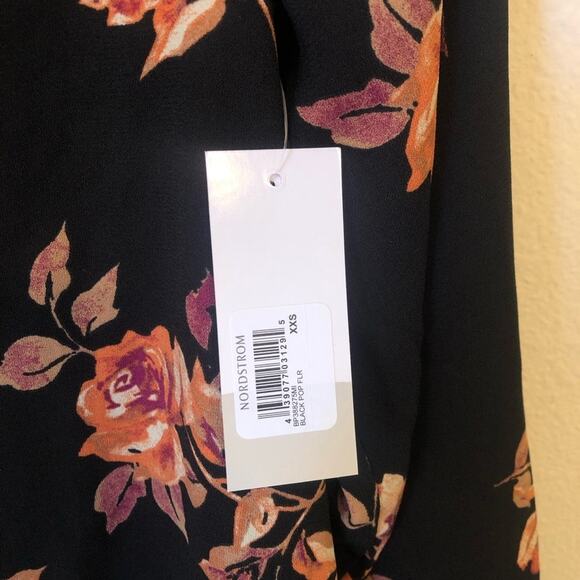 NWT Nordstrom BP Women’s XXS Floral Button Up Black Cropped Blouse Oversized - Picture 5 of 7